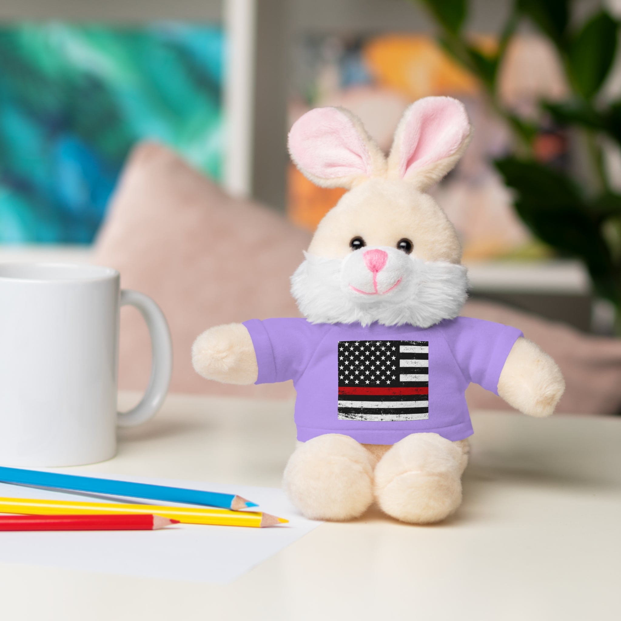 Kids Stuffed Animal with Thin Red line flag Tee