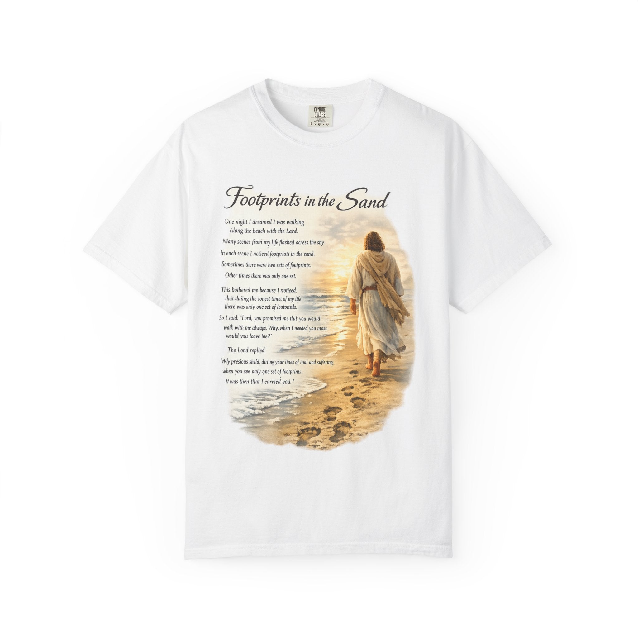 Footprints in the Sand Christian T-Shirt – Inspirational Jesus Poem Tee