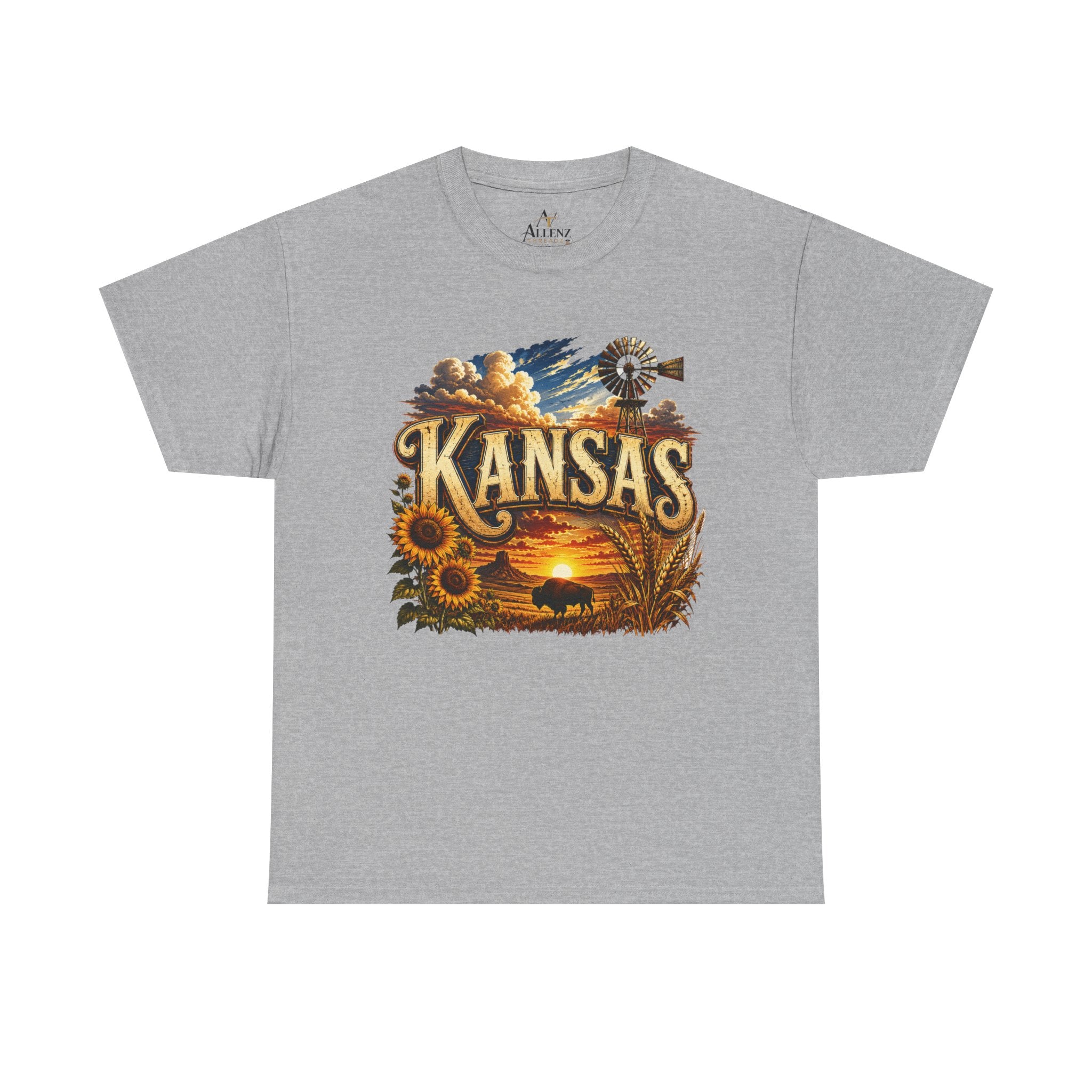 Unisex Heavy Cotton Tee 🌻 Kansas – Wide Open Skies and Heartland Heritage 🌻