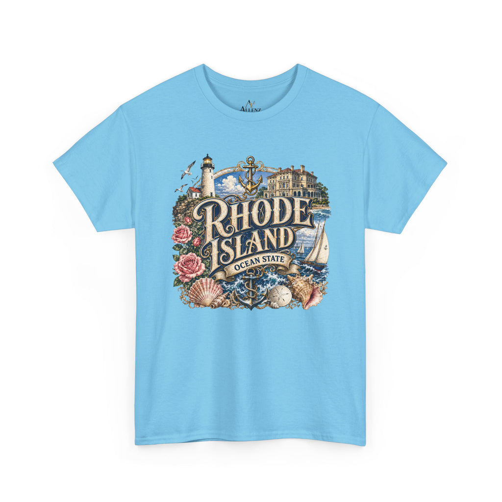 Unisex Heavy Cotton Tee⚓ Rhode Island – Coastal Charm of the Ocean State 🌊🏖️