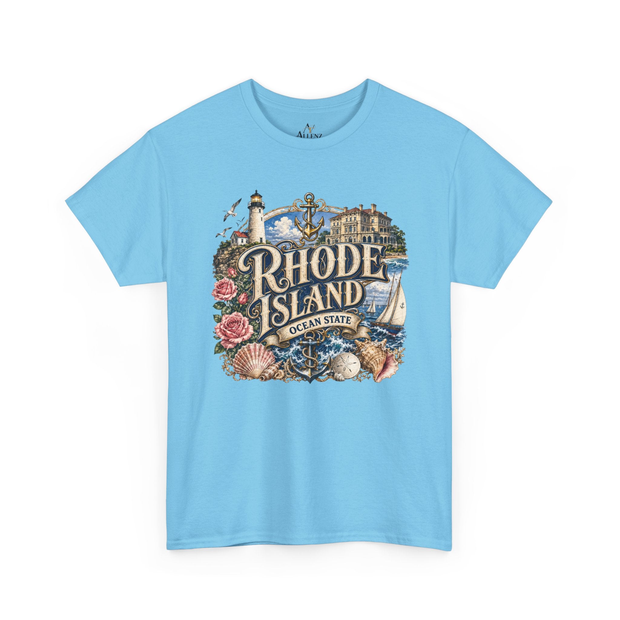 Unisex Heavy Cotton Tee⚓ Rhode Island – Coastal Charm of the Ocean State 🌊🏖️