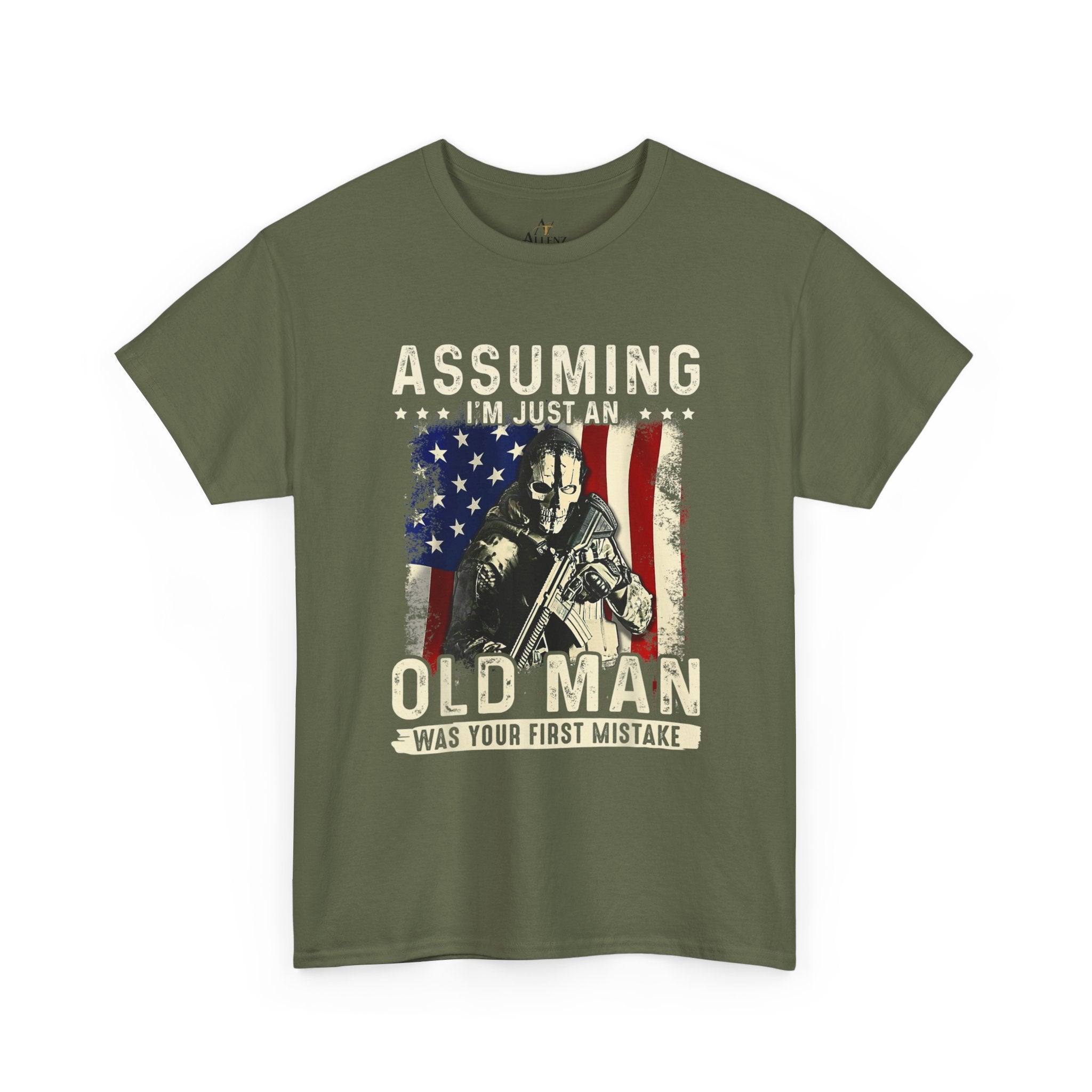 Unisex Heavy Cotton Tee  “Assuming I’m Just an Old Man Was Your First Mistake” Veteran T-Shirt
