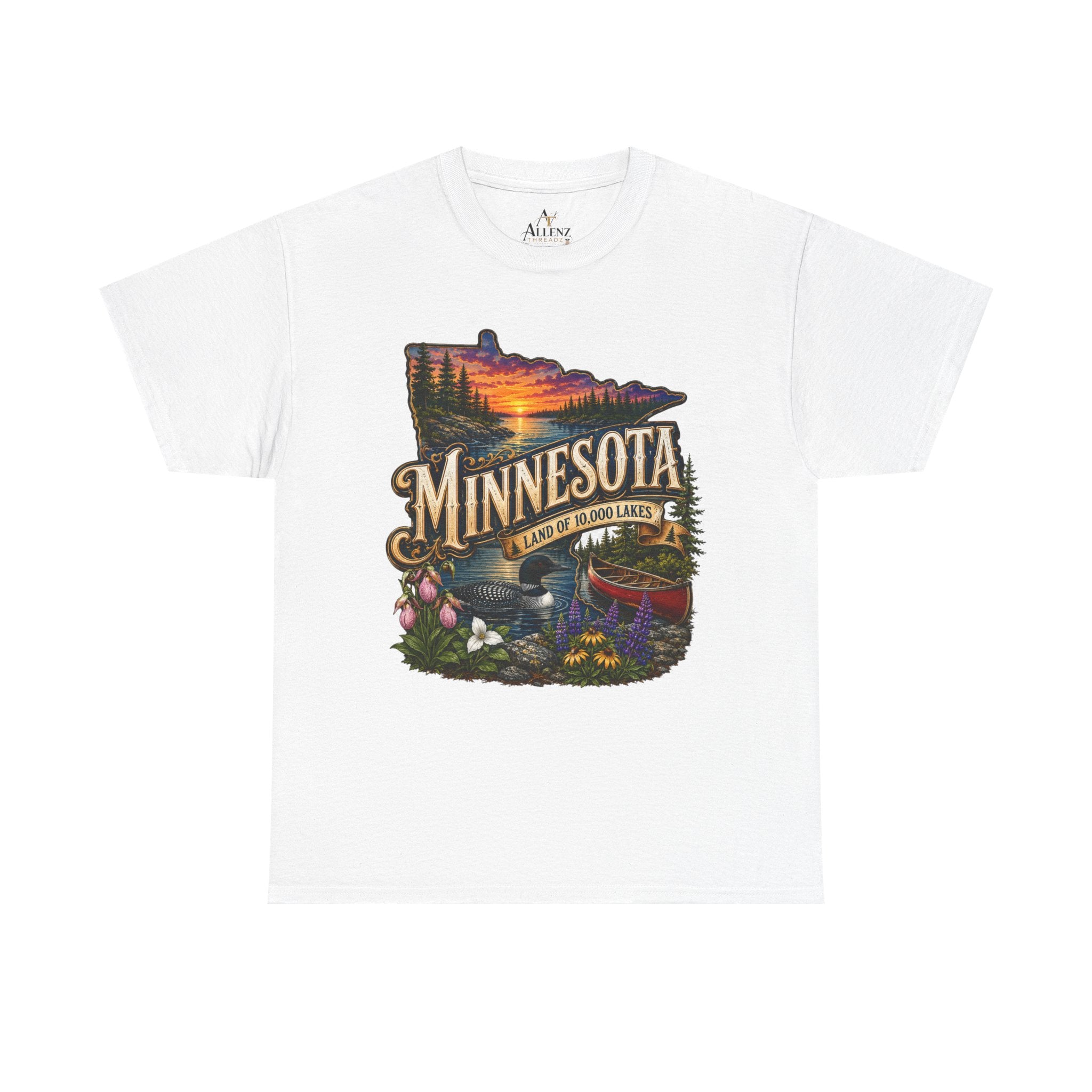 Unisex Heavy Cotton Tee🌲 Minnesota – Land of 10,000 Lakes Adventure 🌲