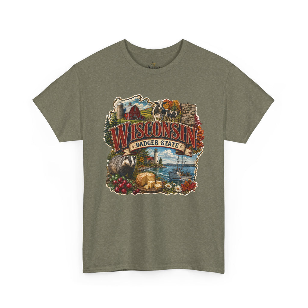 Unisex Heavy Cotton Tee🧀🌲 Wisconsin – Proudly the Badger State 🚤🐄