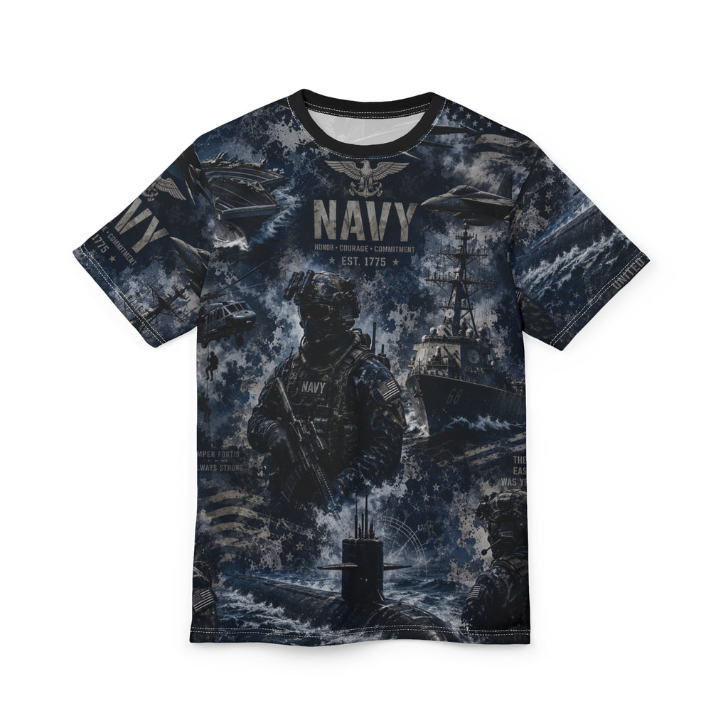 Unisex NAVY Cut and Sew Tee (AOP)