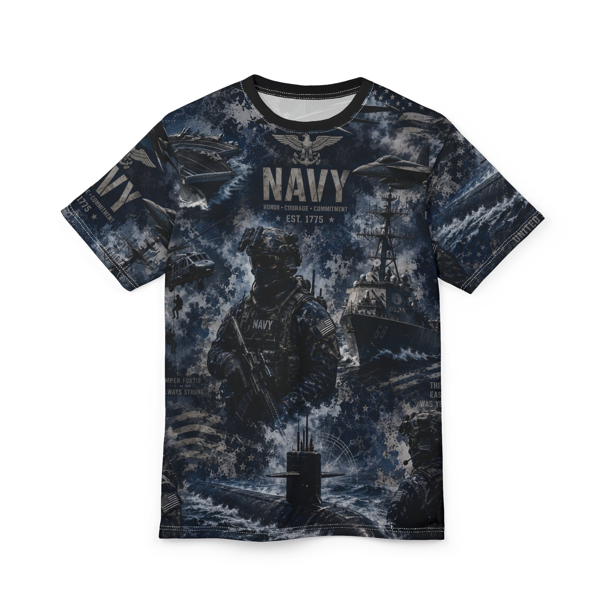 Unisex NAVY Cut and Sew Tee (AOP)