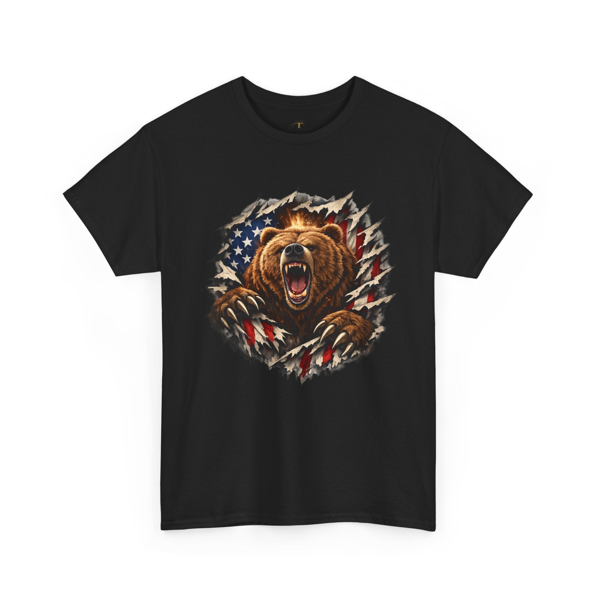 Unisex Heavy Cotton Tee-bear coming out of the American flag