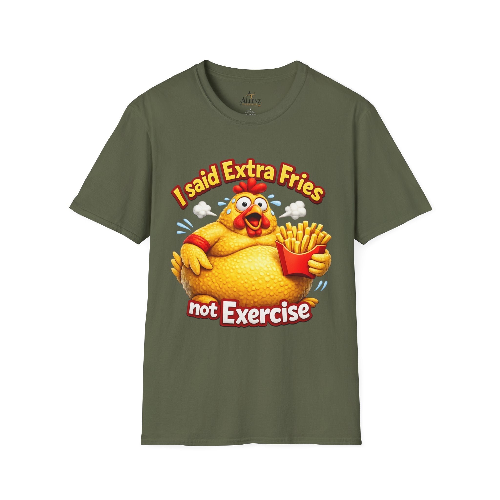 T-Shirt — “I Said Extra Fries, Not Exercise” Funny Chicken Graphic Tee