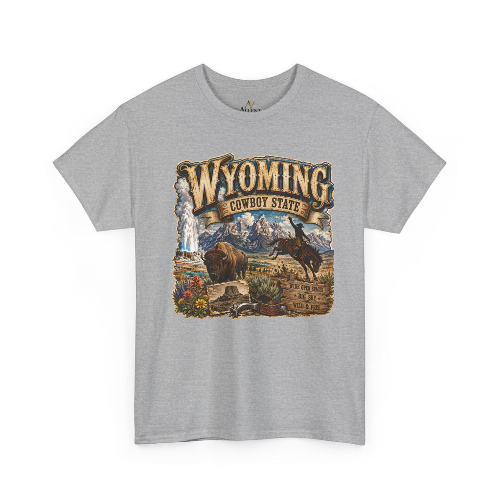 Unisex Heavy Cotton Tee🤠🏔️ Wyoming – The Cowboy State 🦬🌄