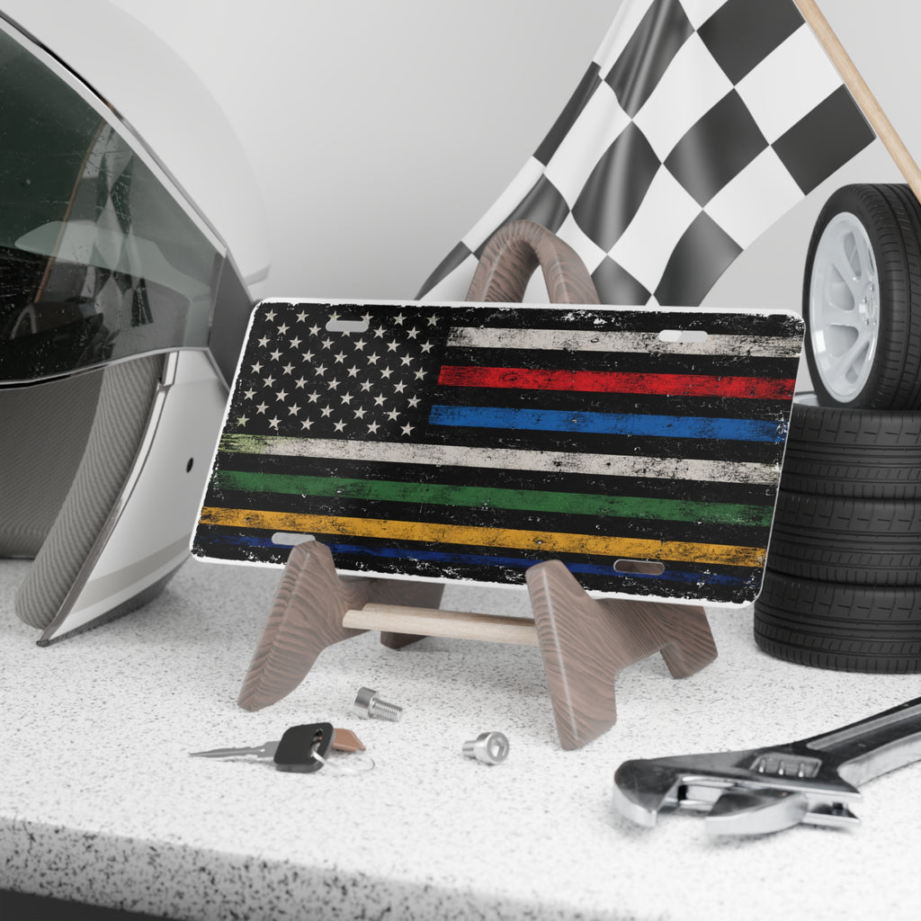 Thin Multi Line Flag Vanity  License Plate