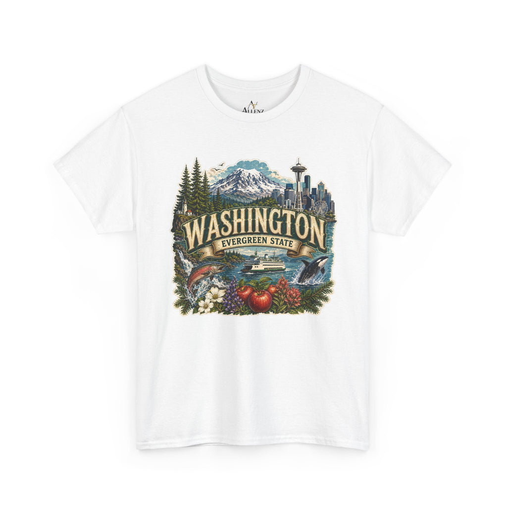 Unisex Heavy Cotton Tee🌲🏔️ Washington – Spirit of the Evergreen State 🚢🐋
