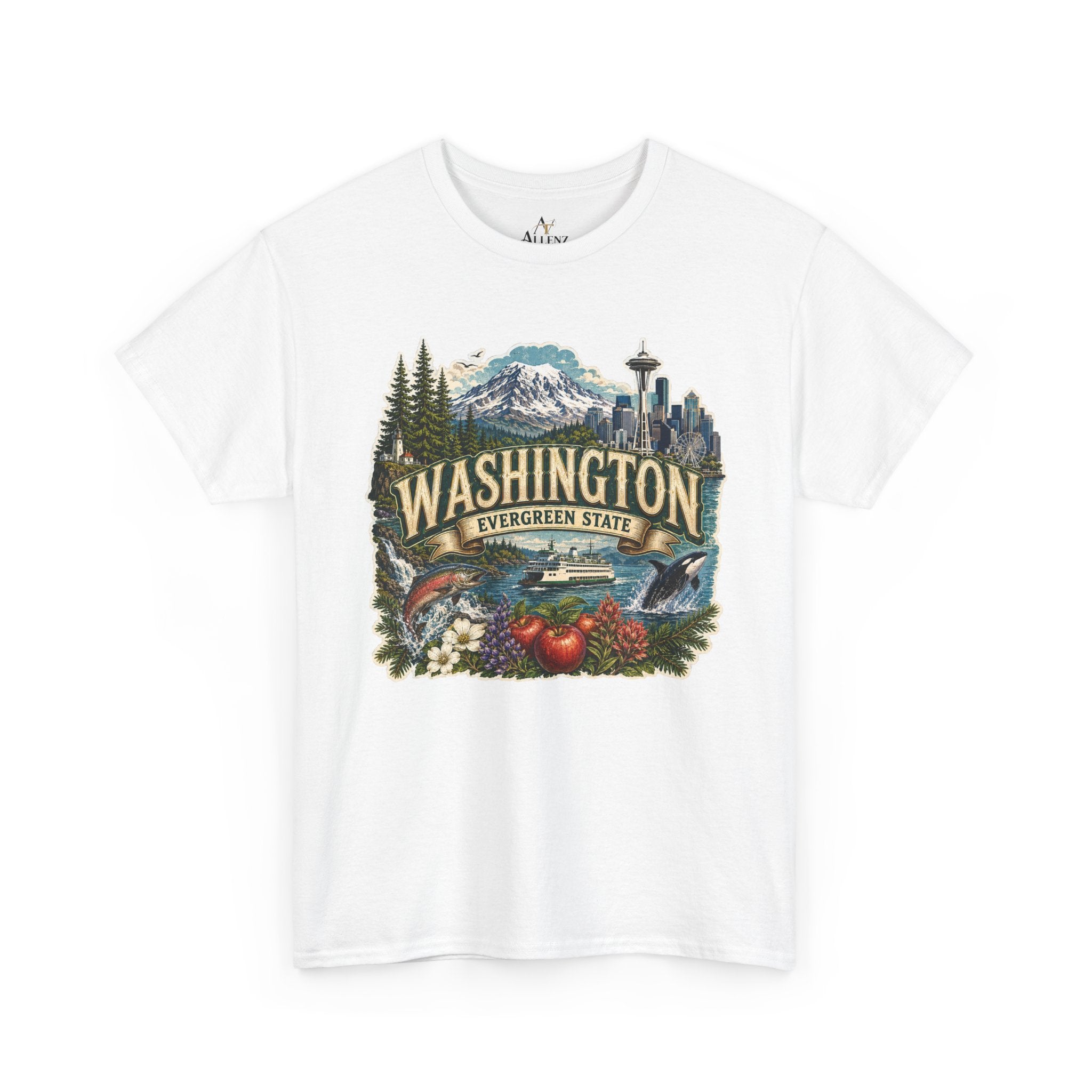 Unisex Heavy Cotton Tee🌲🏔️ Washington – Spirit of the Evergreen State 🚢🐋