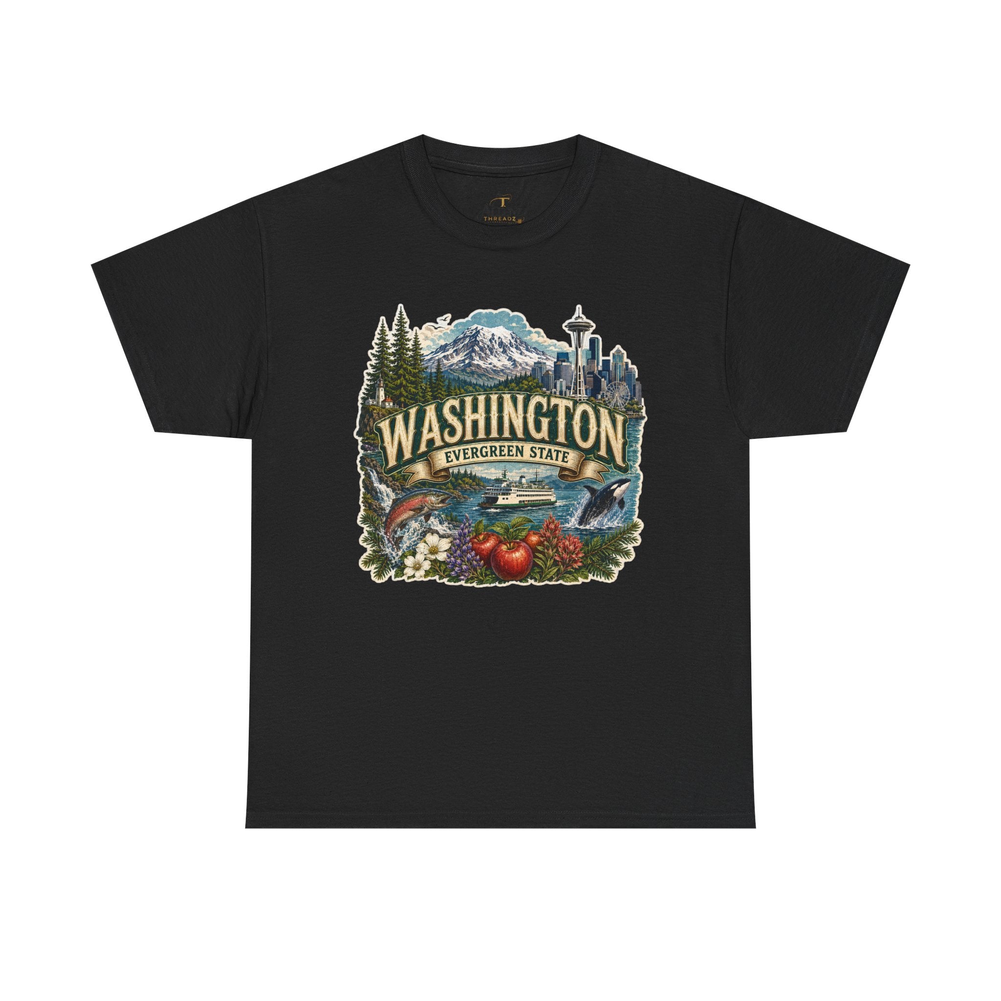 Unisex Heavy Cotton Tee🌲🏔️ Washington – Spirit of the Evergreen State 🚢🐋