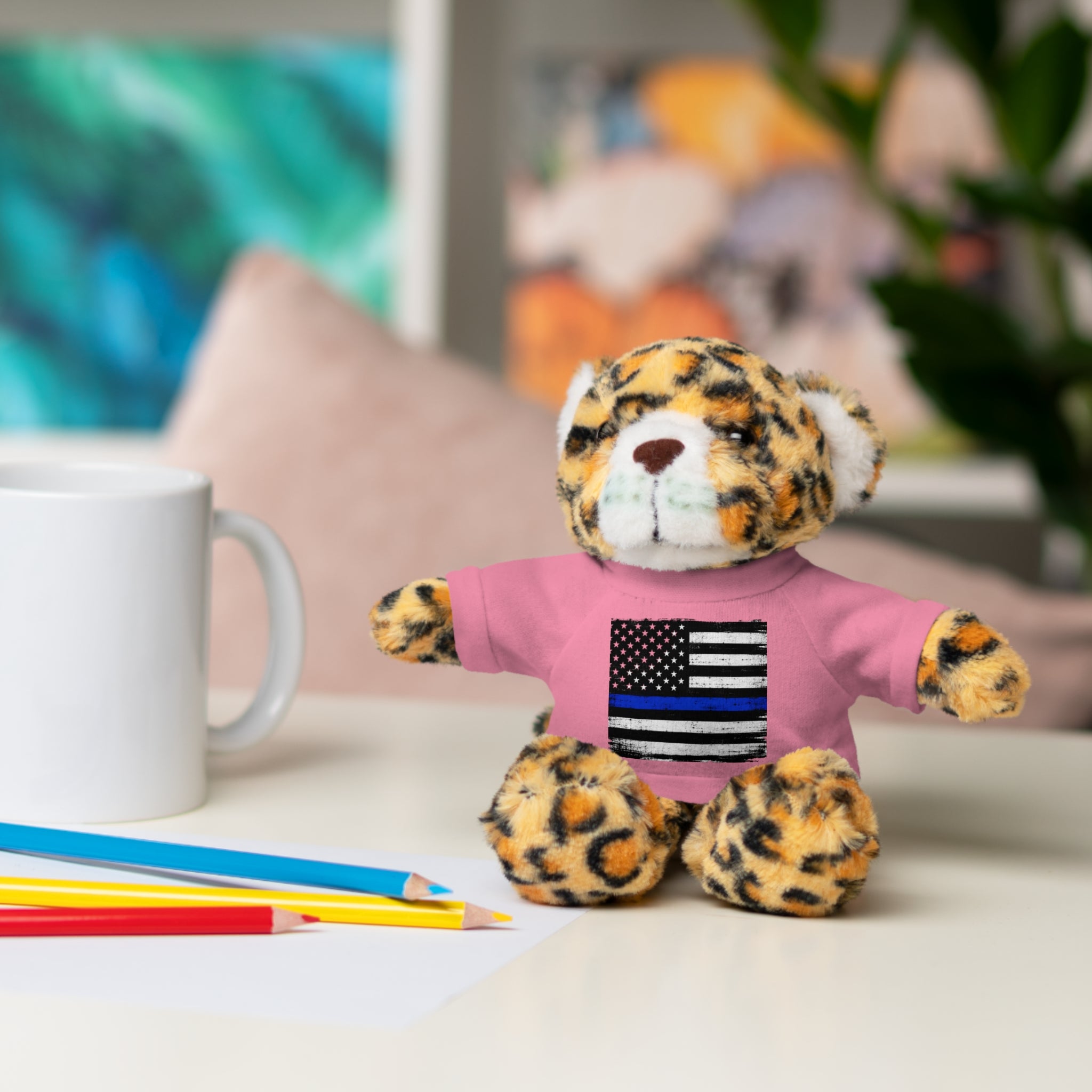 Kids Stuffed Animal with Thin Blue line flag Tee