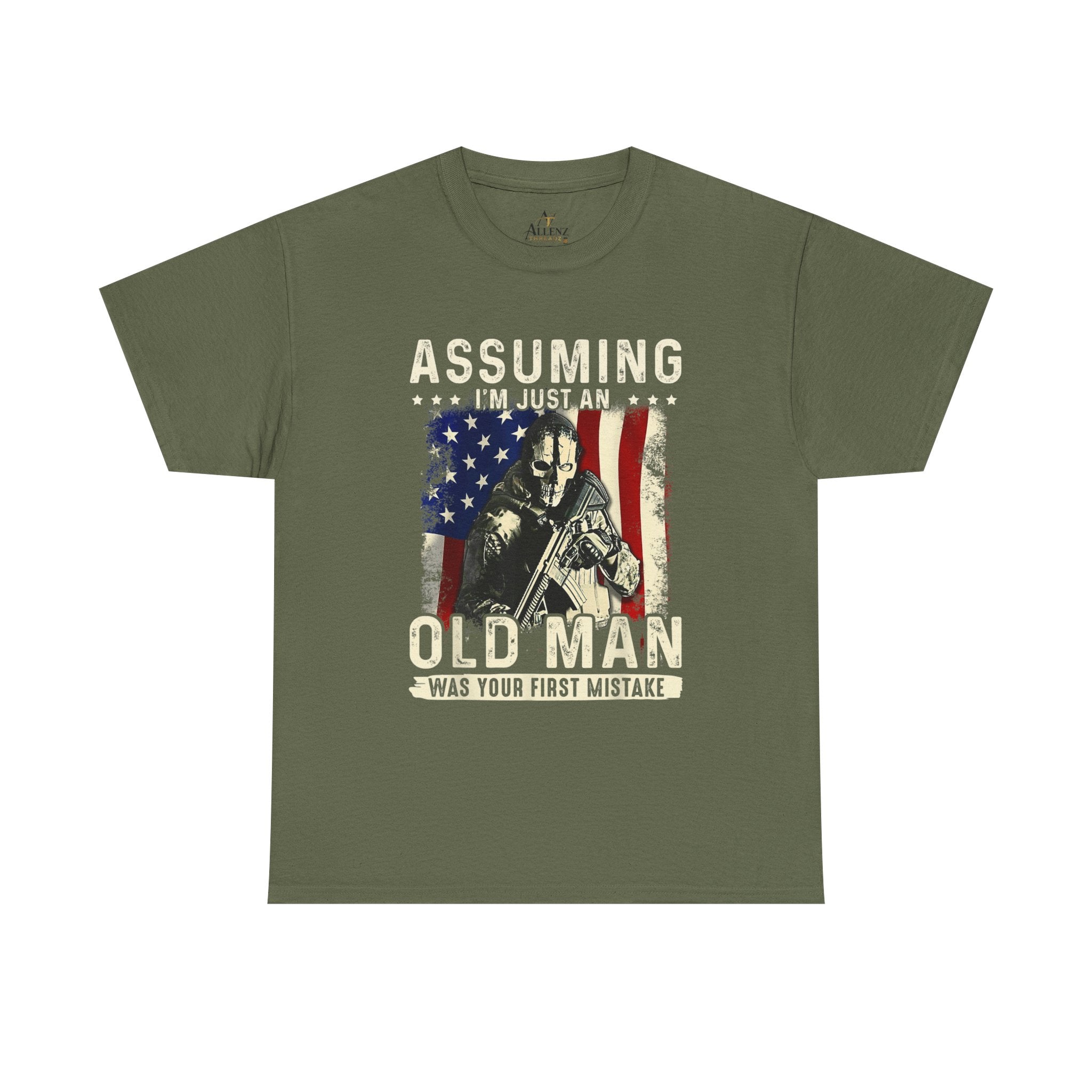 Unisex Heavy Cotton Tee  “Assuming I’m Just an Old Man Was Your First Mistake” Veteran T-Shirt