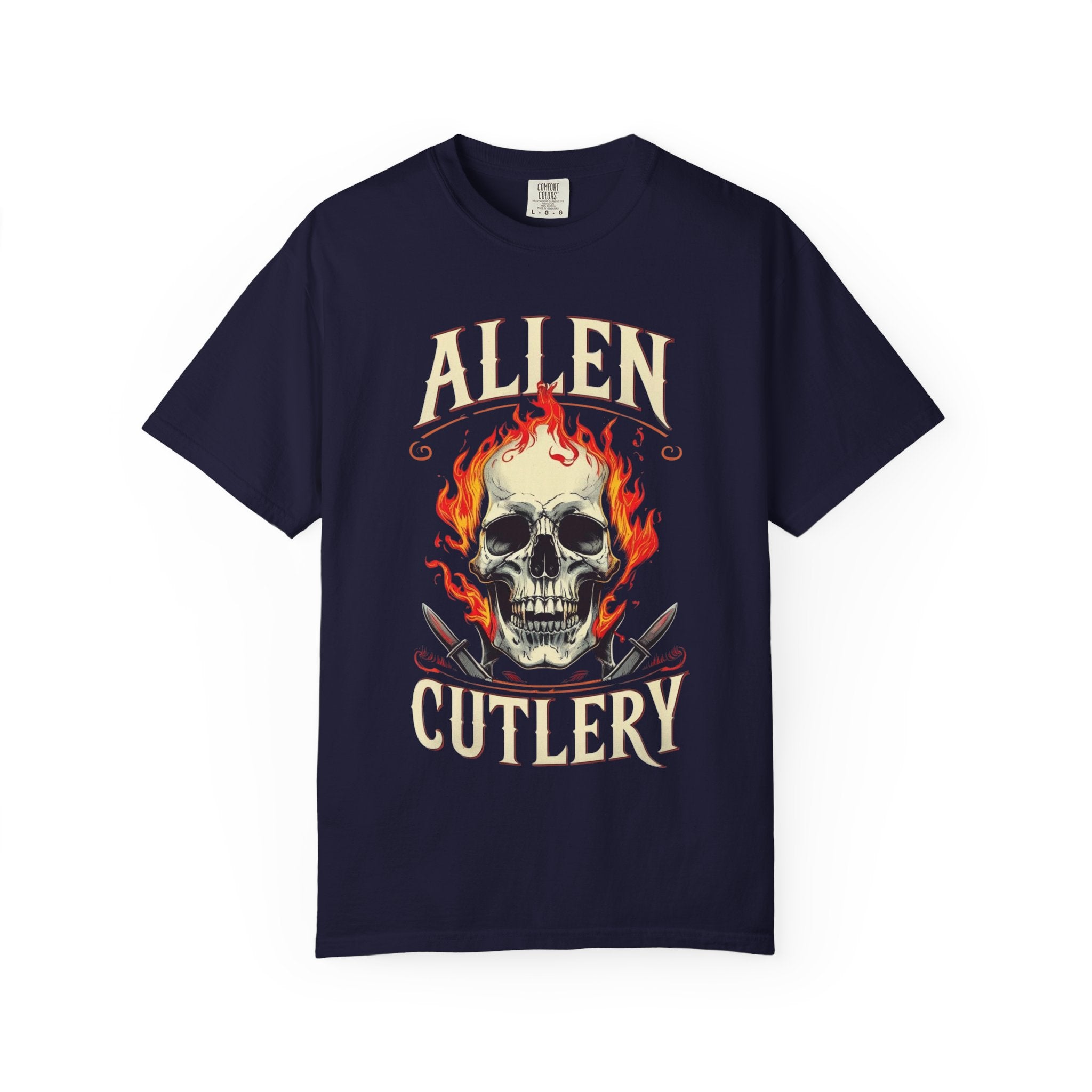 Skull and Flames Cutlery T-Shirt — Allen Cutlery Graphic Tee
