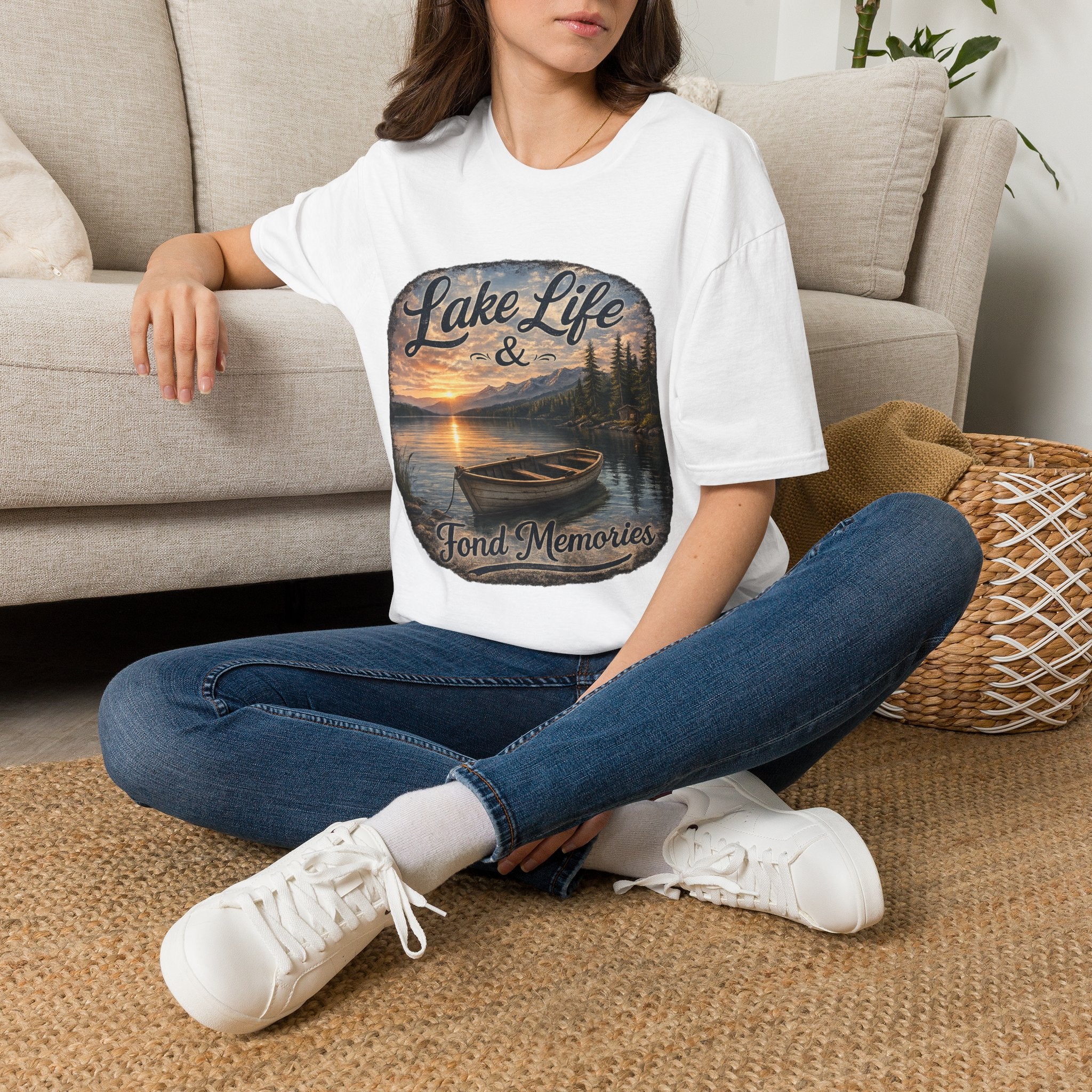 Lake Life T-Shirt — Scenic Sunrise Boat 'Lake Life & Fond Memories'