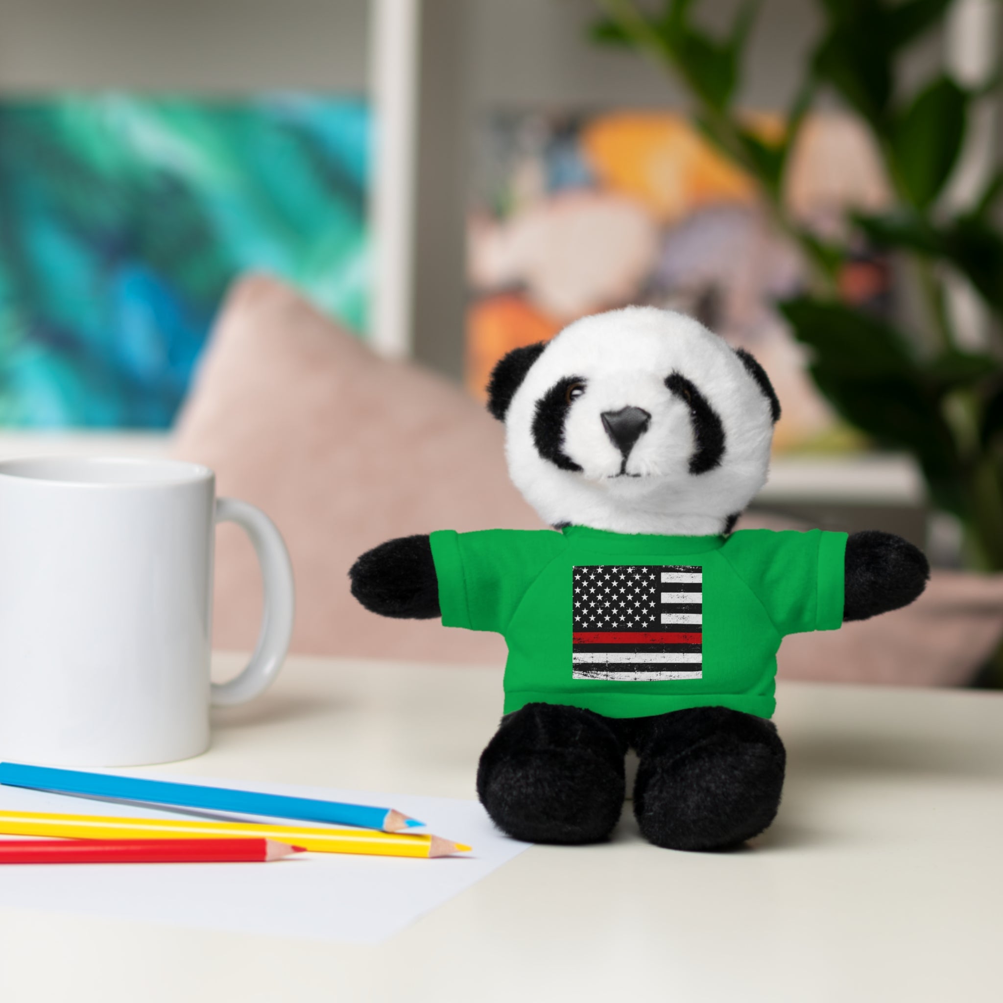 Kids Stuffed Animal with Thin Red line flag Tee