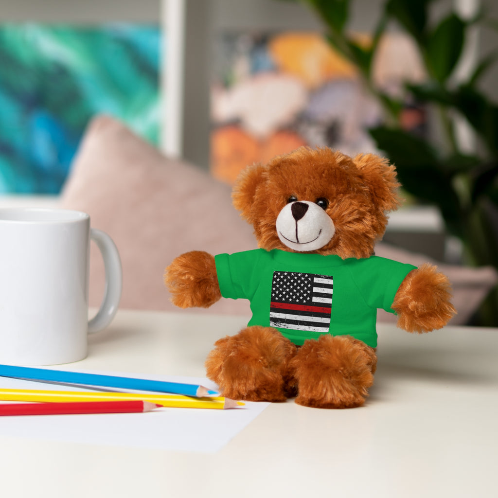 Kids Stuffed Animal with Thin Red line flag Tee