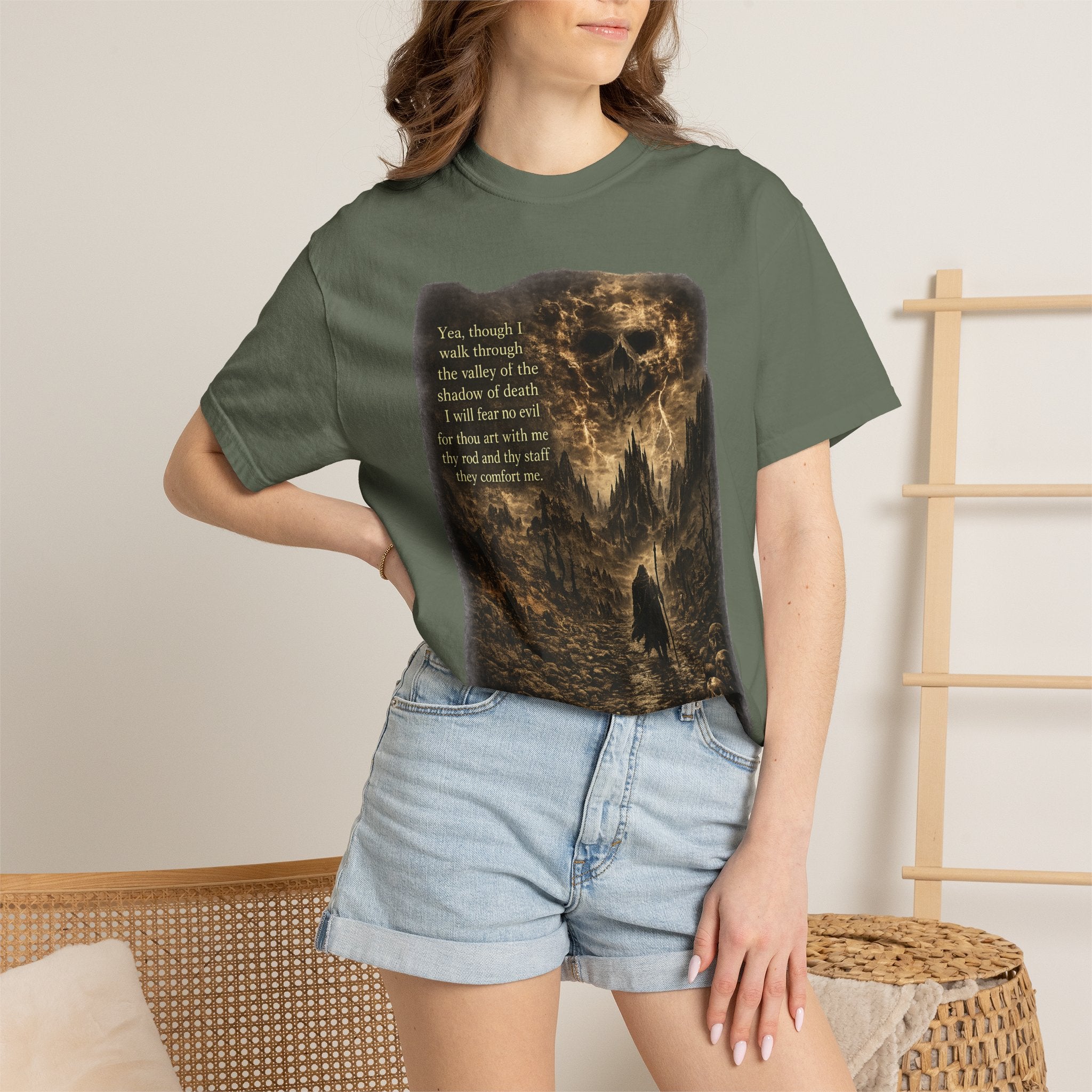 Skull Cavern Gothic T-Shirt — 'You…walk through the valley of the shadow of death' Graphic Tee