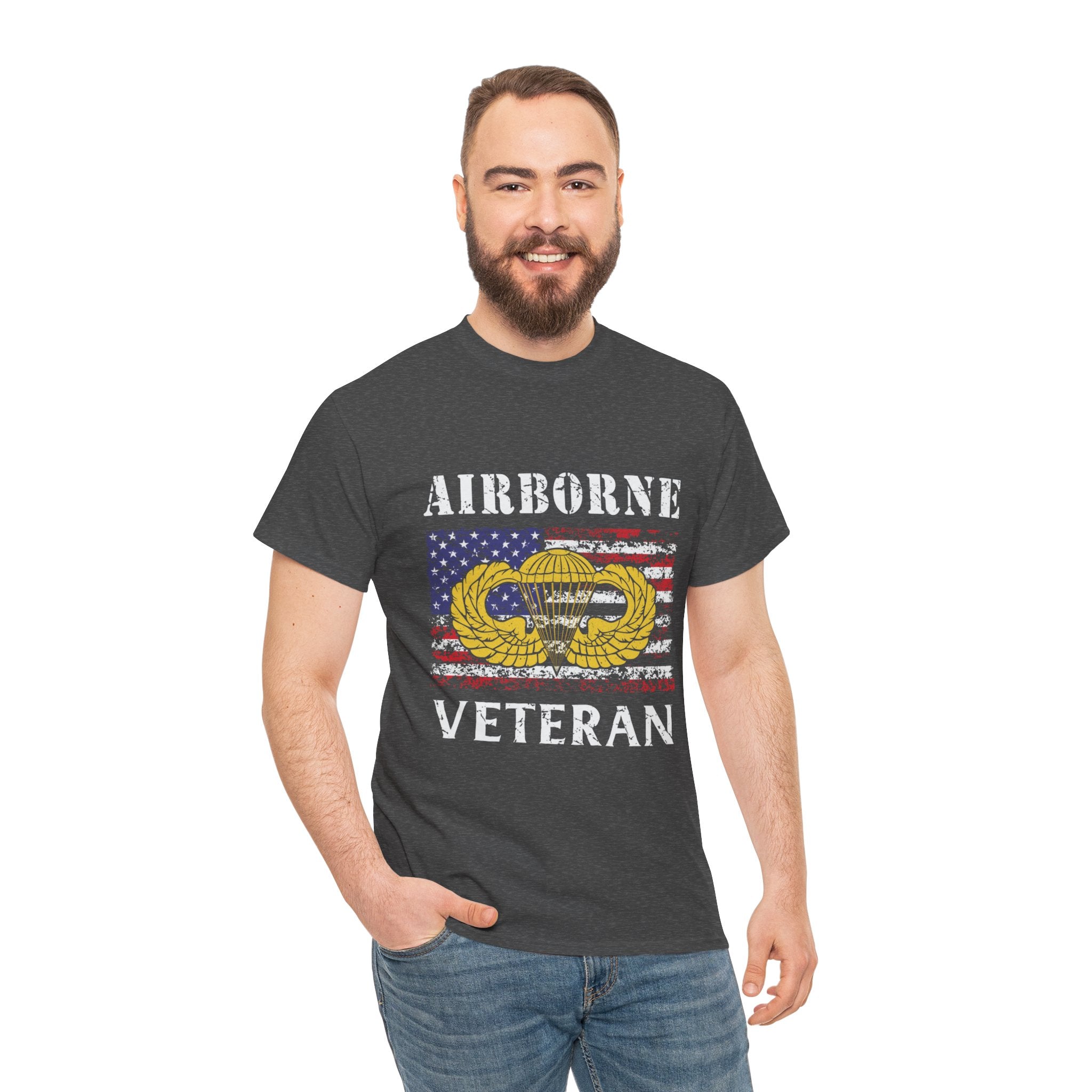 🪂 Airborne Veteran Patriotic Unisex Heavy Cotton Tee
