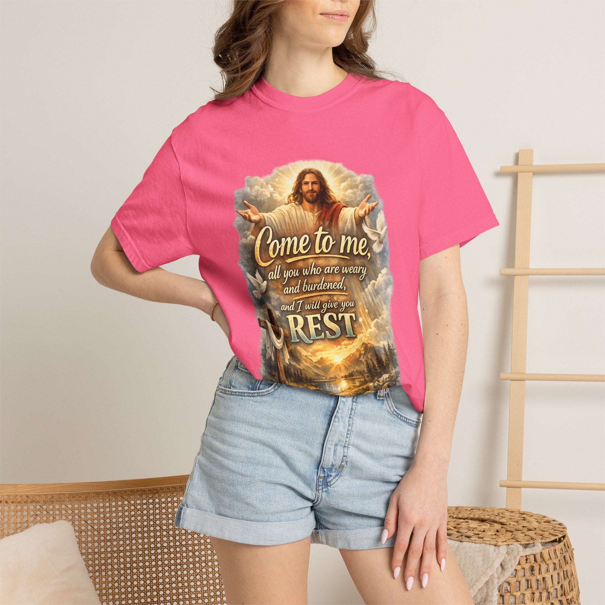 Come to Me Christian T-Shirt — "Come to me... and I will give you REST" Religious Faith Tee