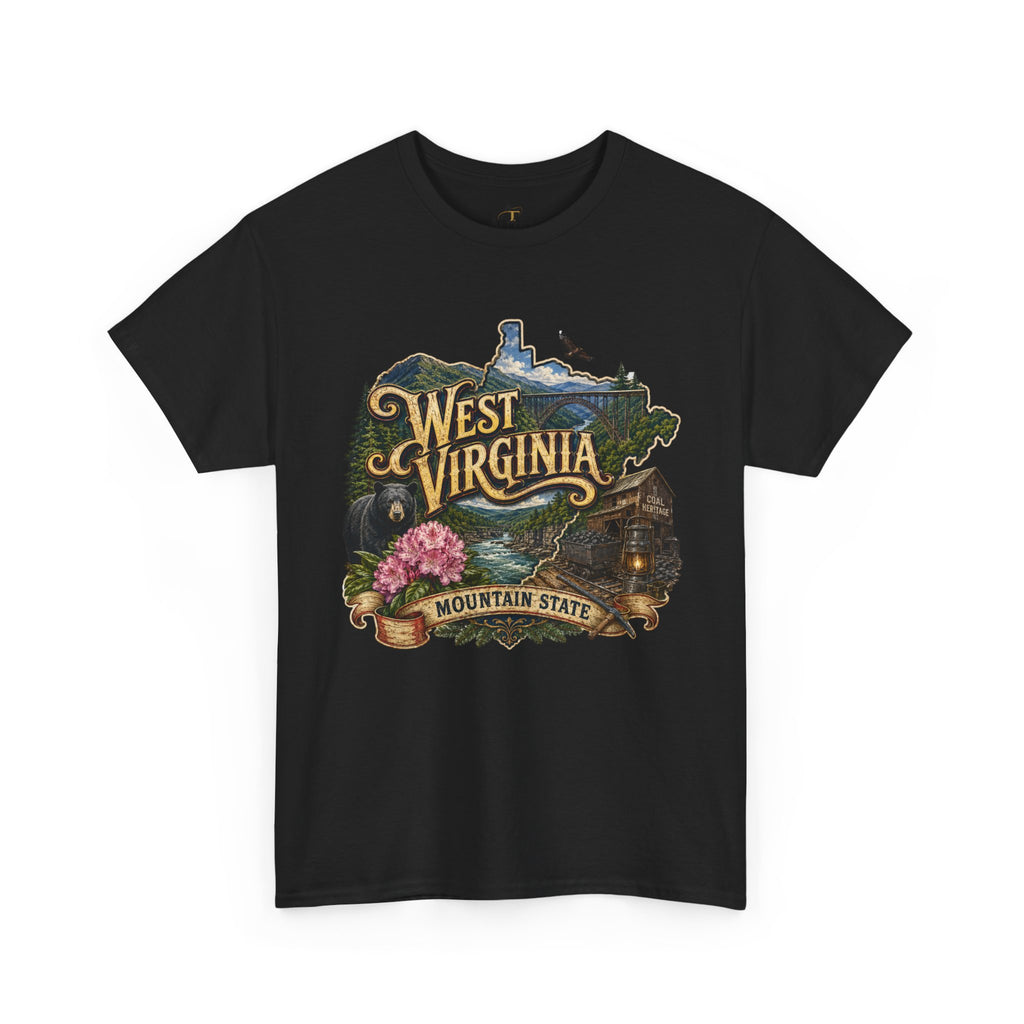 Unisex Heavy Cotton Tee🏔️🖤 West Virginia – Wild and Wonderful Mountain State ⛏️🐻