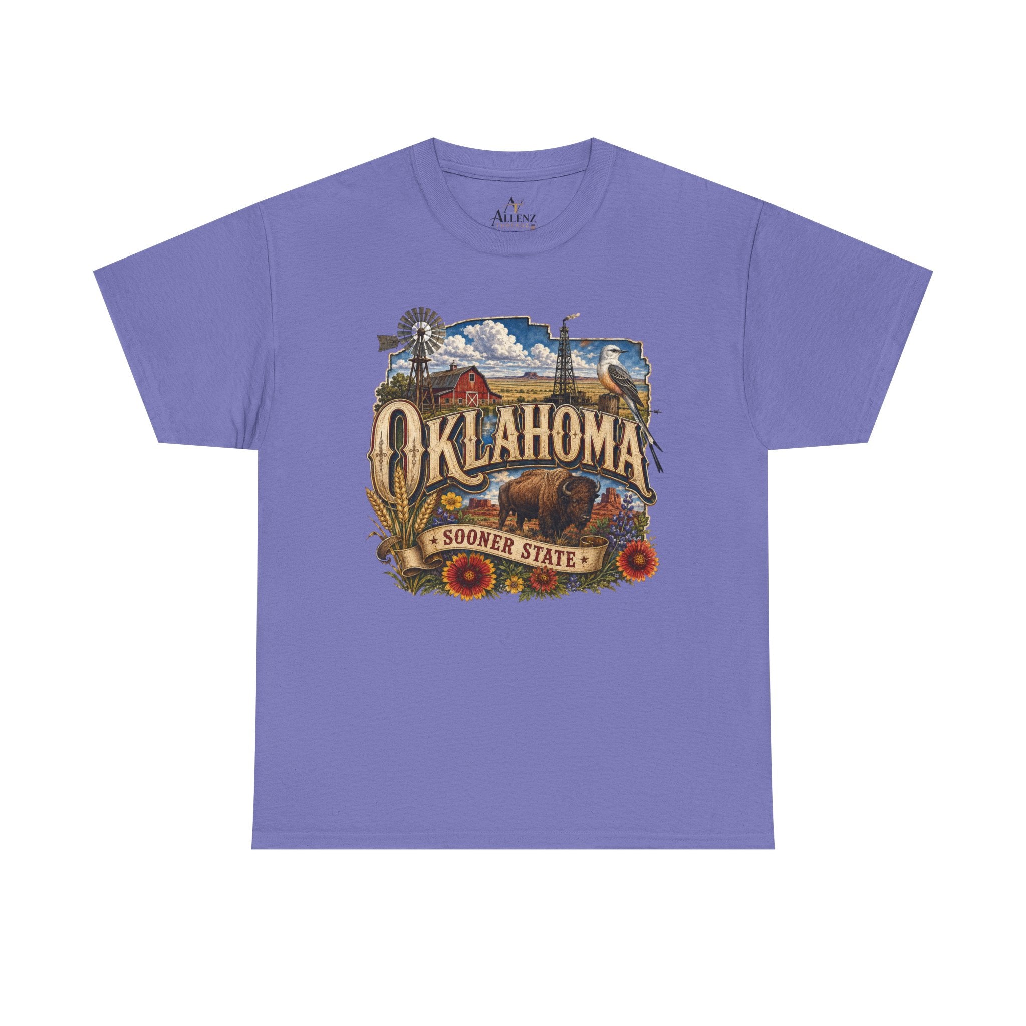 Unisex Heavy Cotton Tee🌾 Oklahoma – Proud Spirit of the Sooner State 🦬🌻