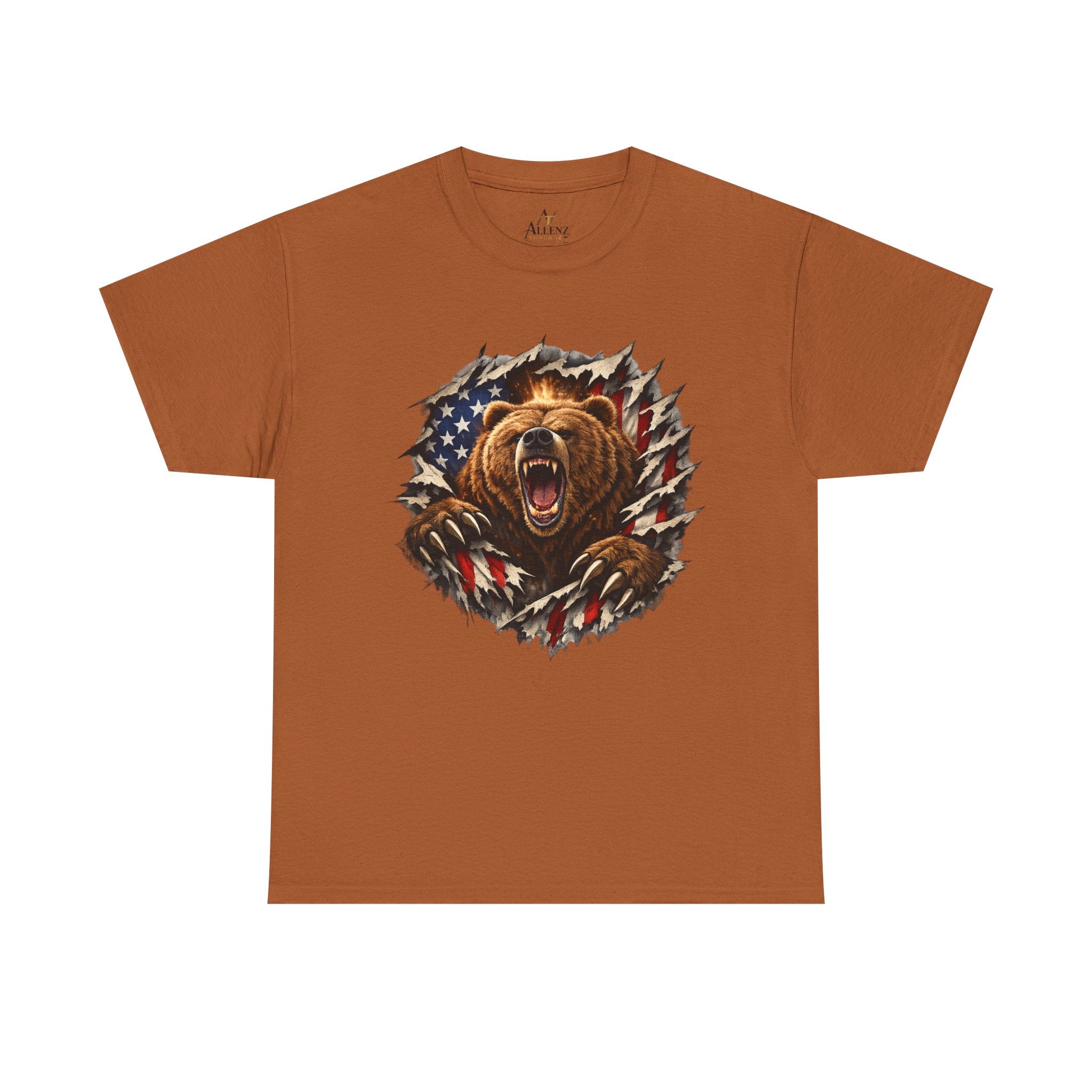 Unisex Heavy Cotton Tee-bear coming out of the American flag