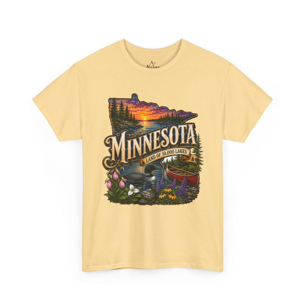 Unisex Heavy Cotton Tee🌲 Minnesota – Land of 10,000 Lakes Adventure 🌲