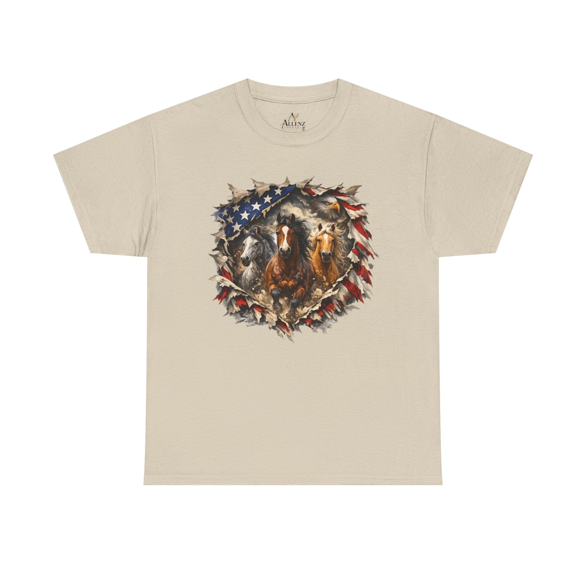 Unisex Heavy Cotton Tee American flag with horses