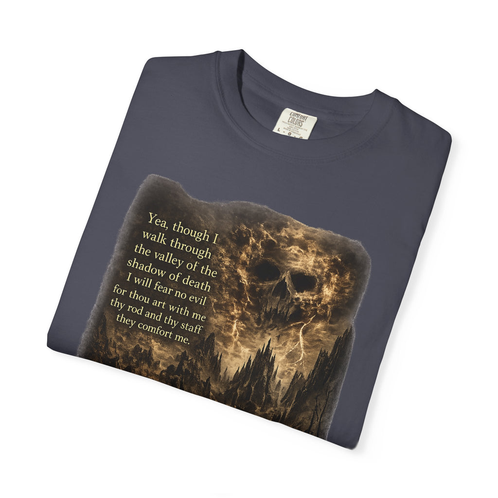 Skull Cavern Gothic T-Shirt — 'You…walk through the valley of the shadow of death' Graphic Tee