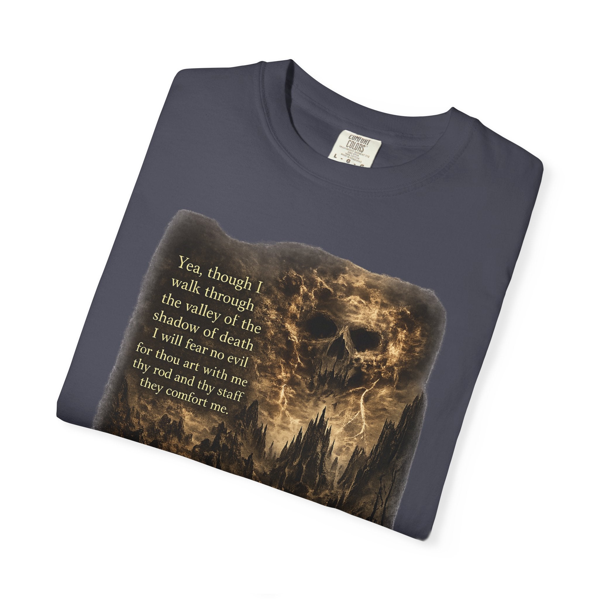 Skull Cavern Gothic T-Shirt — 'You…walk through the valley of the shadow of death' Graphic Tee