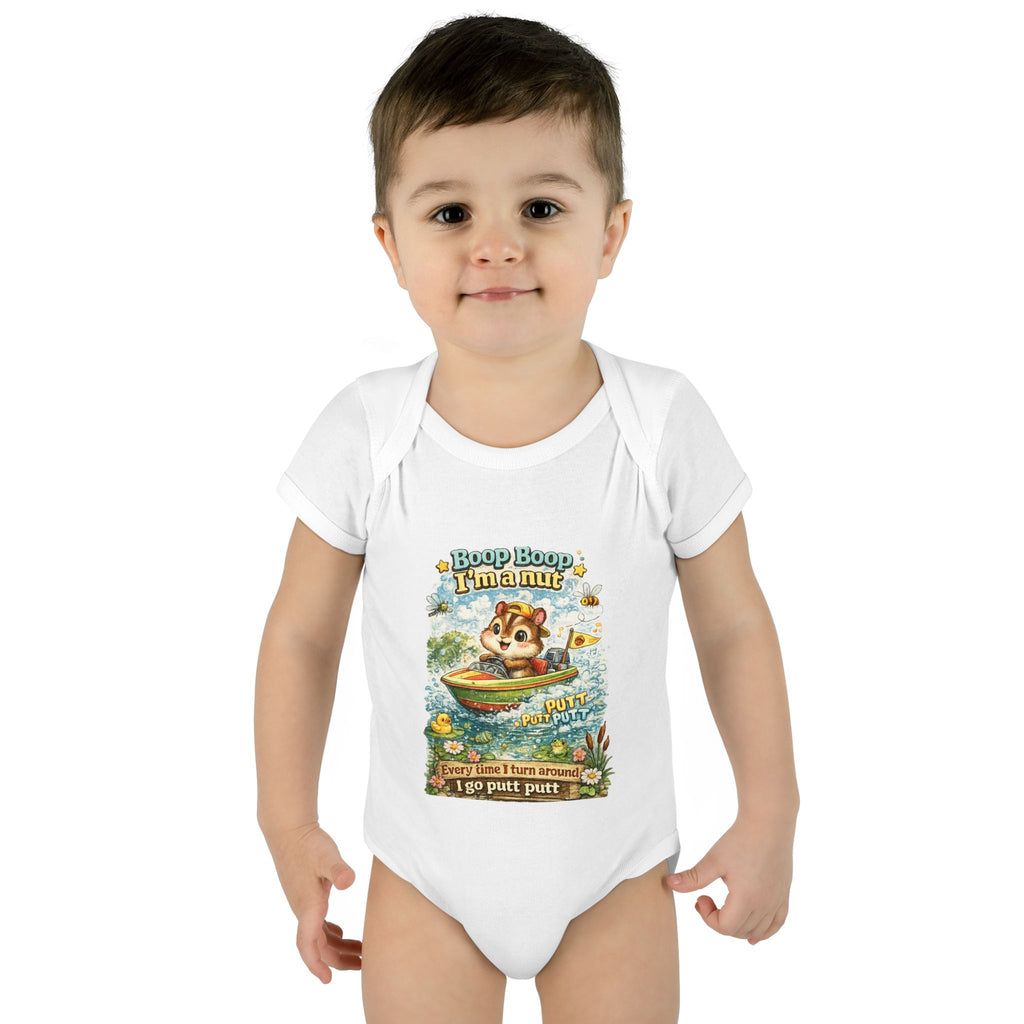 Infant Baby Rib Bodysuit 🐿️🚤 Boop Boop I’m a Nut – Cute Kids T-Shirt Design 💙✨