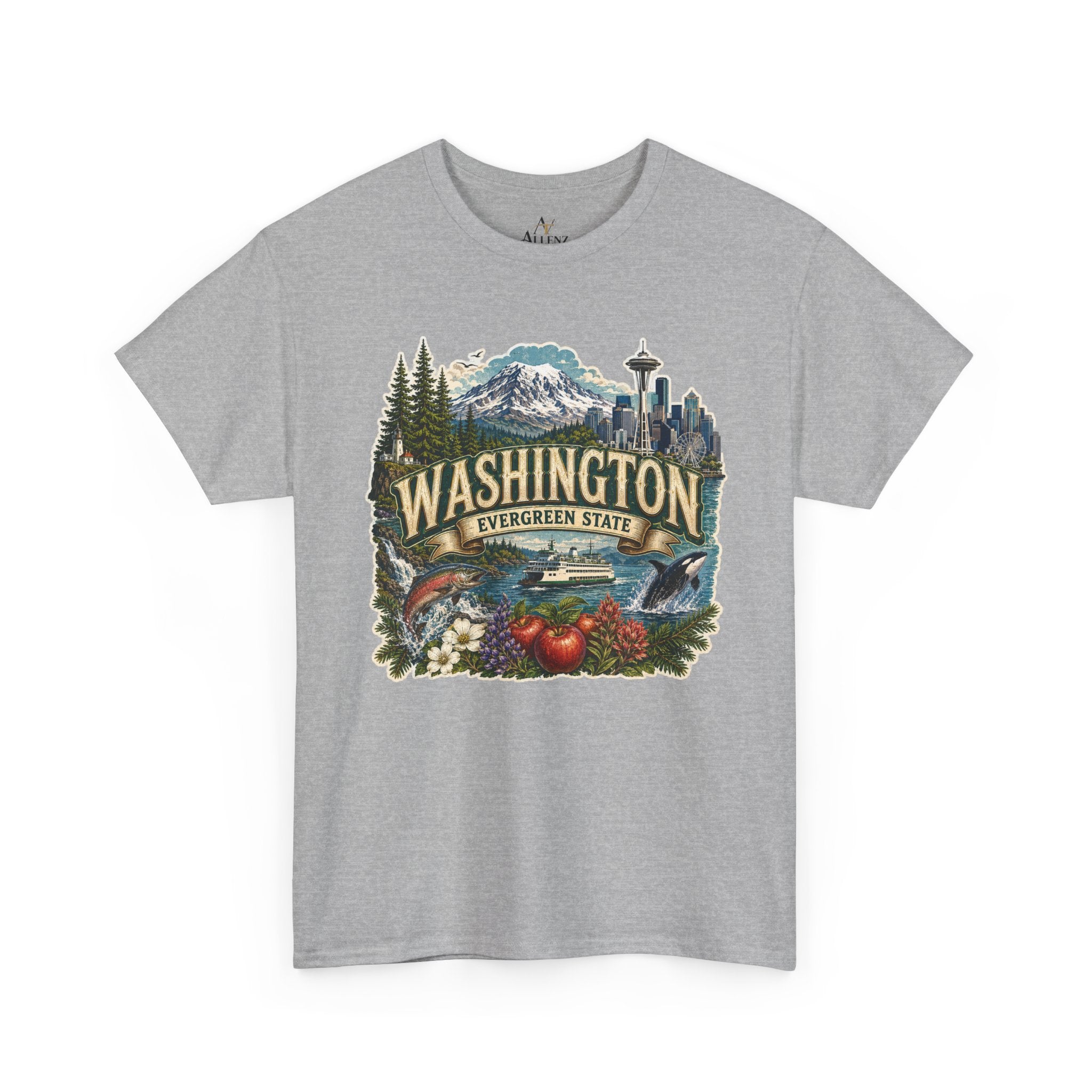 Unisex Heavy Cotton Tee🌲🏔️ Washington – Spirit of the Evergreen State 🚢🐋