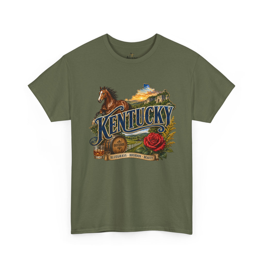 Unisex Heavy Cotton Tee 🐎 Kentucky – Bluegrass, Bourbon and Southern Beauty 🐎