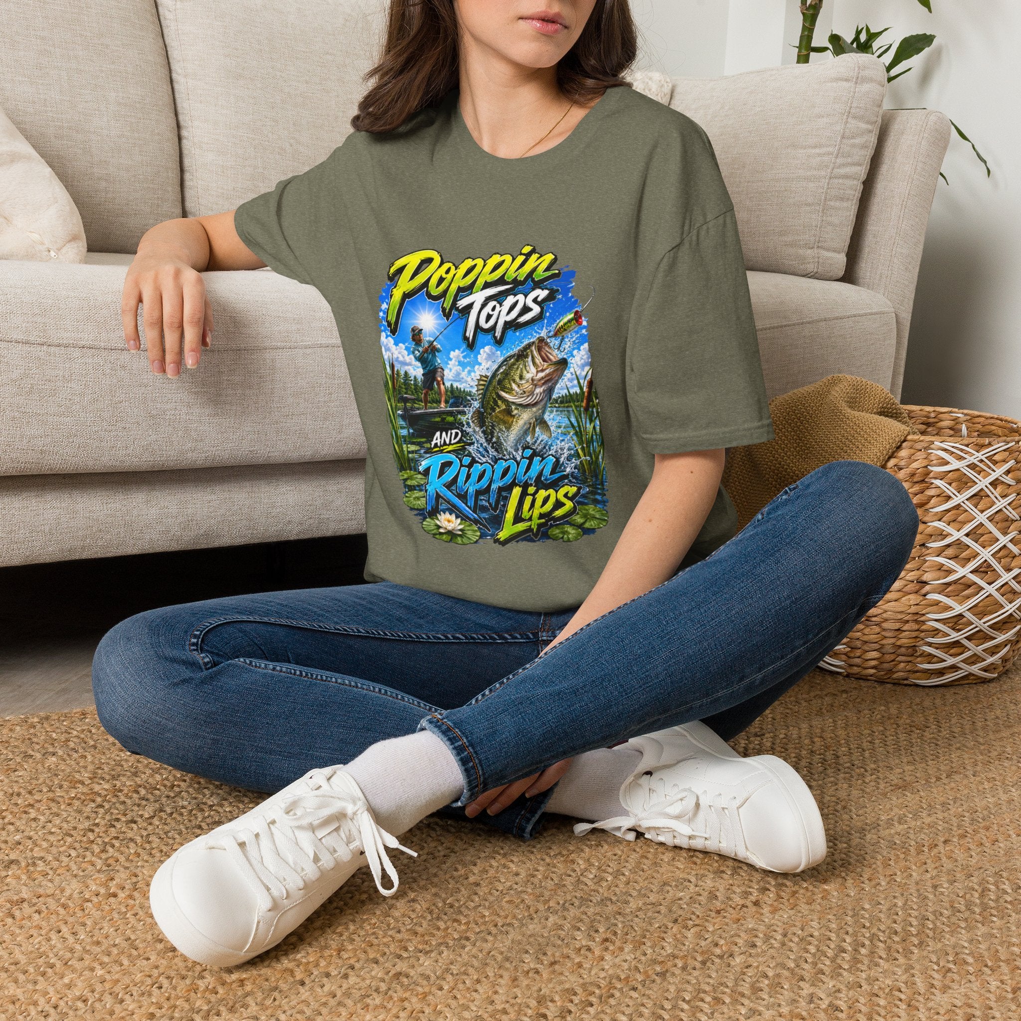 Poppin Tops Rippin Lips Fishing Shirt Unisex Softstyle T-Shirt