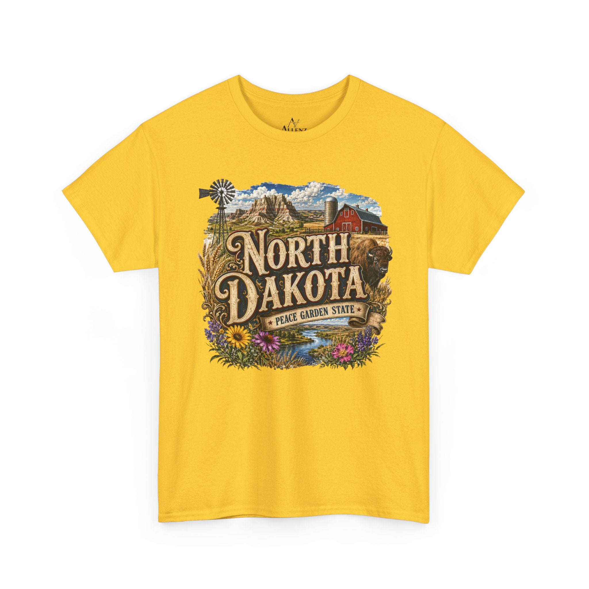 Unisex Heavy Cotton Tee🌾 North Dakota – Wide Open Beauty and Prairie Pride 🦬🌻