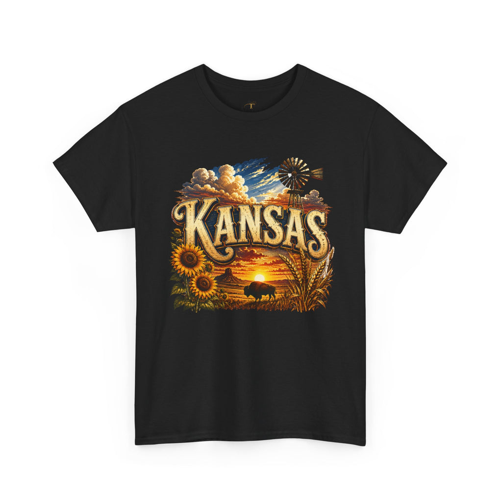 Unisex Heavy Cotton Tee 🌻 Kansas – Wide Open Skies and Heartland Heritage 🌻