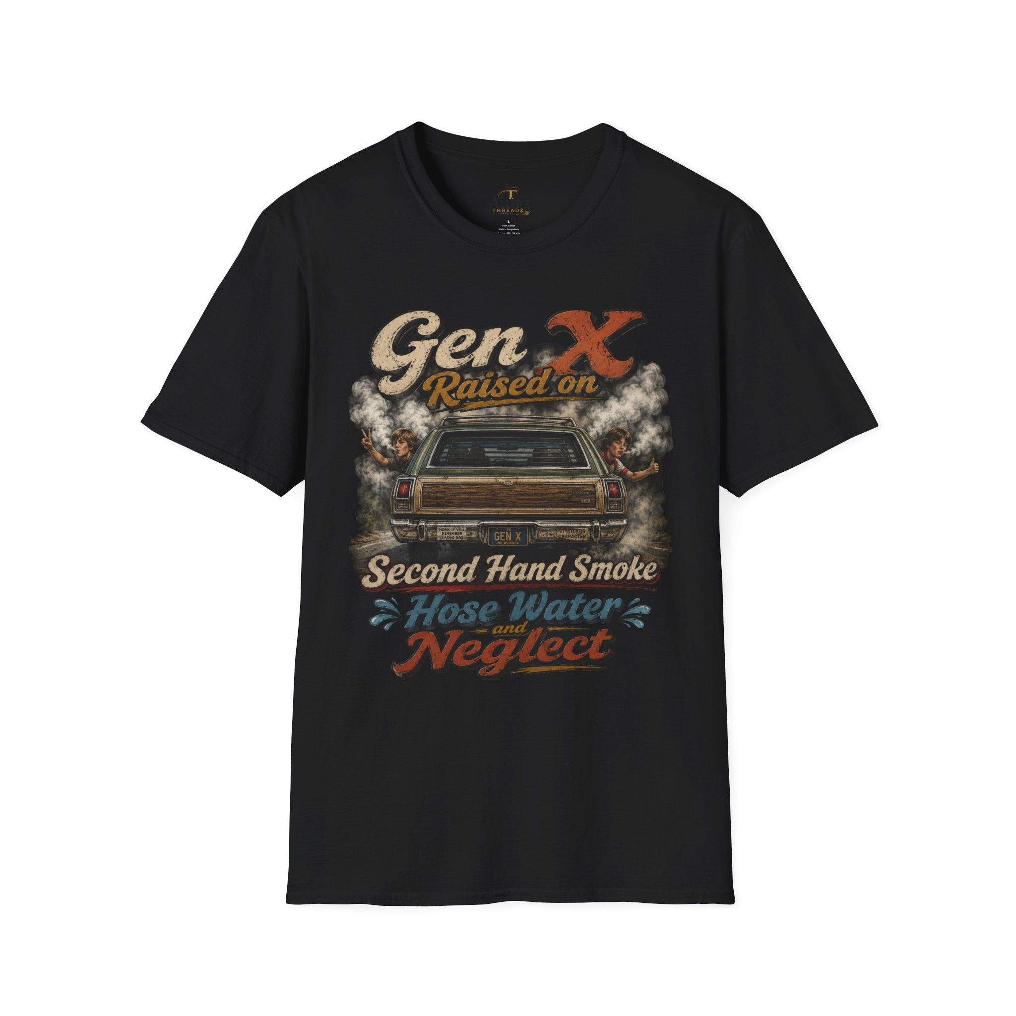 Gen X T-Shirt — "Raised on Secondhand Smoke, Hose Water, Neglect" Retro Car Vintage Tee