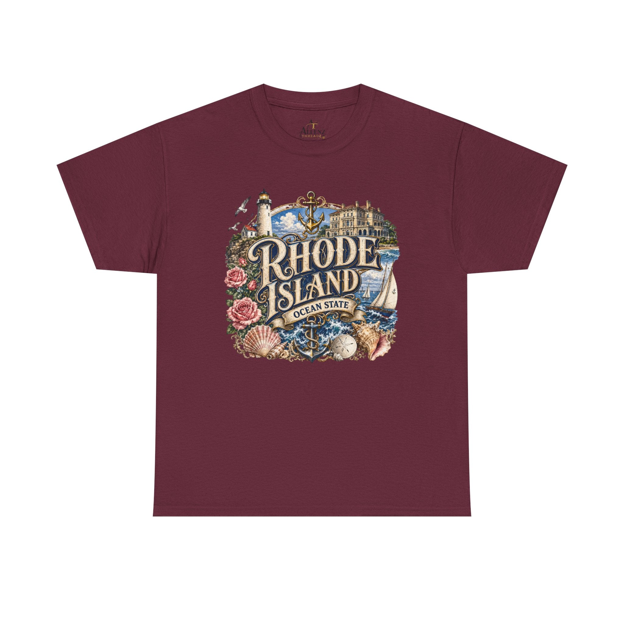 Unisex Heavy Cotton Tee⚓ Rhode Island – Coastal Charm of the Ocean State 🌊🏖️