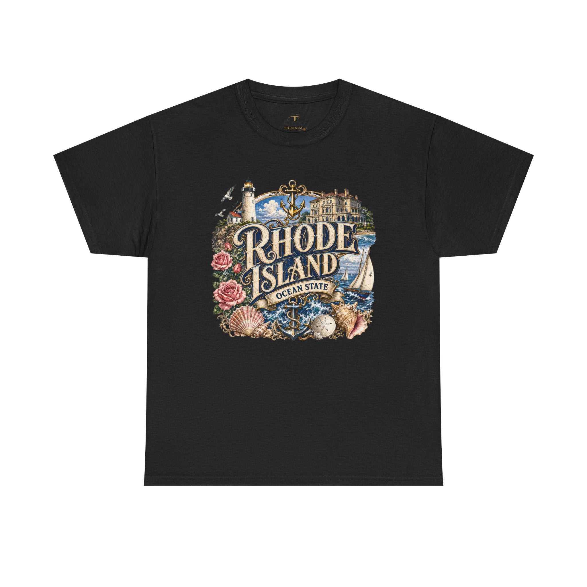 Unisex Heavy Cotton Tee⚓ Rhode Island – Coastal Charm of the Ocean State 🌊🏖️