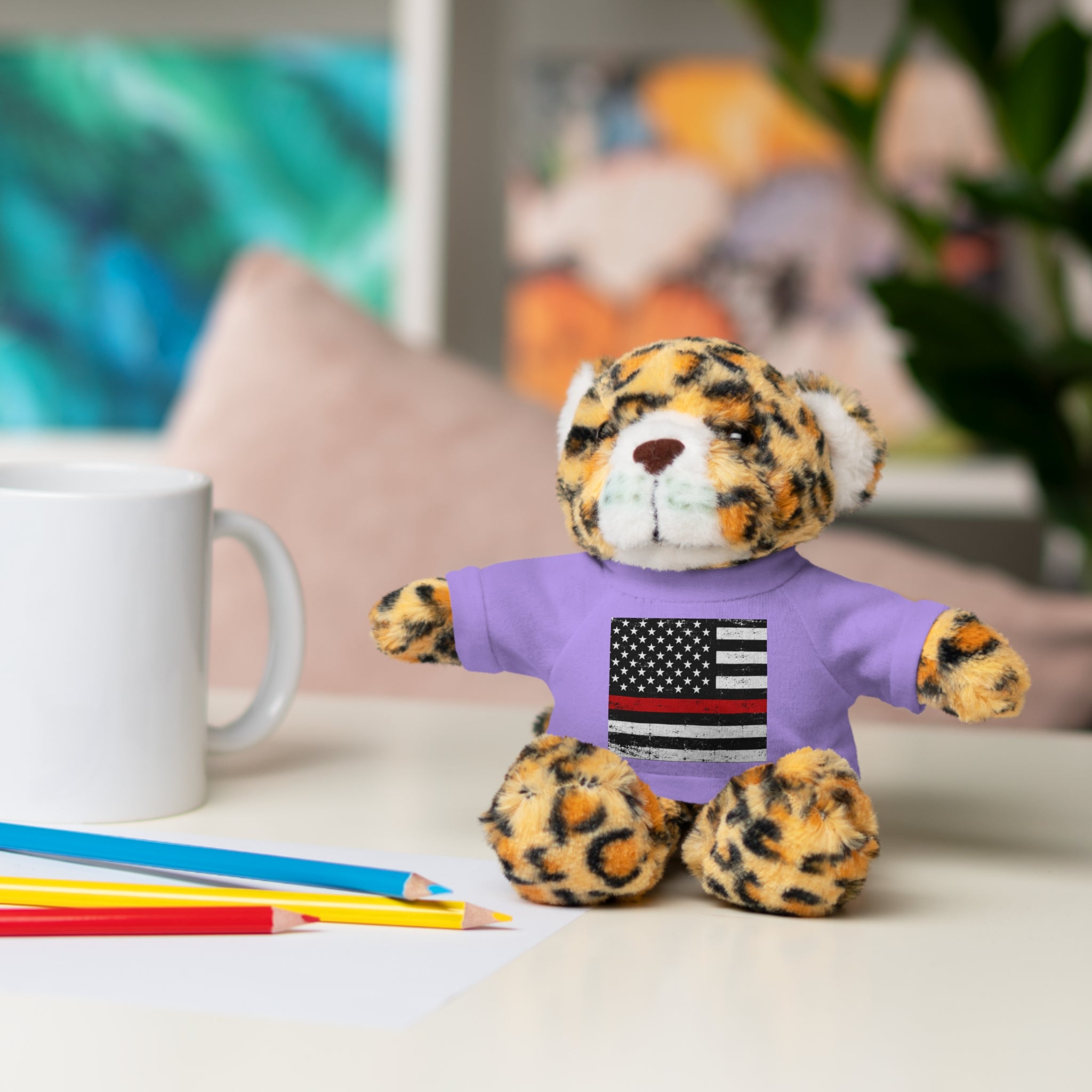 Kids Stuffed Animal with Thin Red line flag Tee