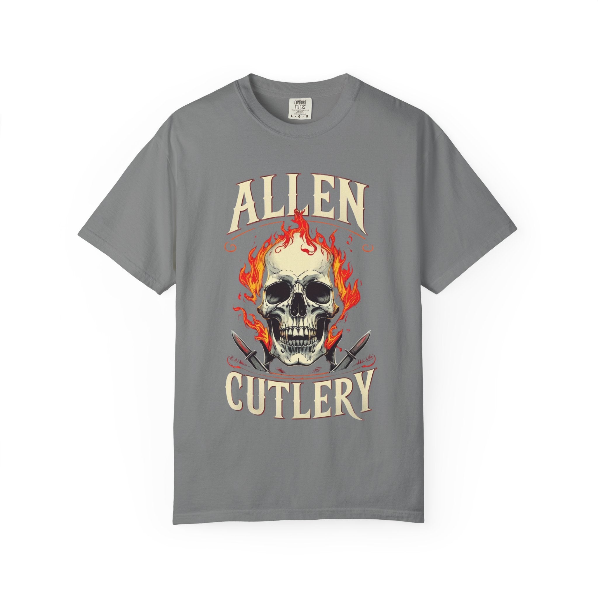 Skull and Flames Cutlery T-Shirt — Allen Cutlery Graphic Tee