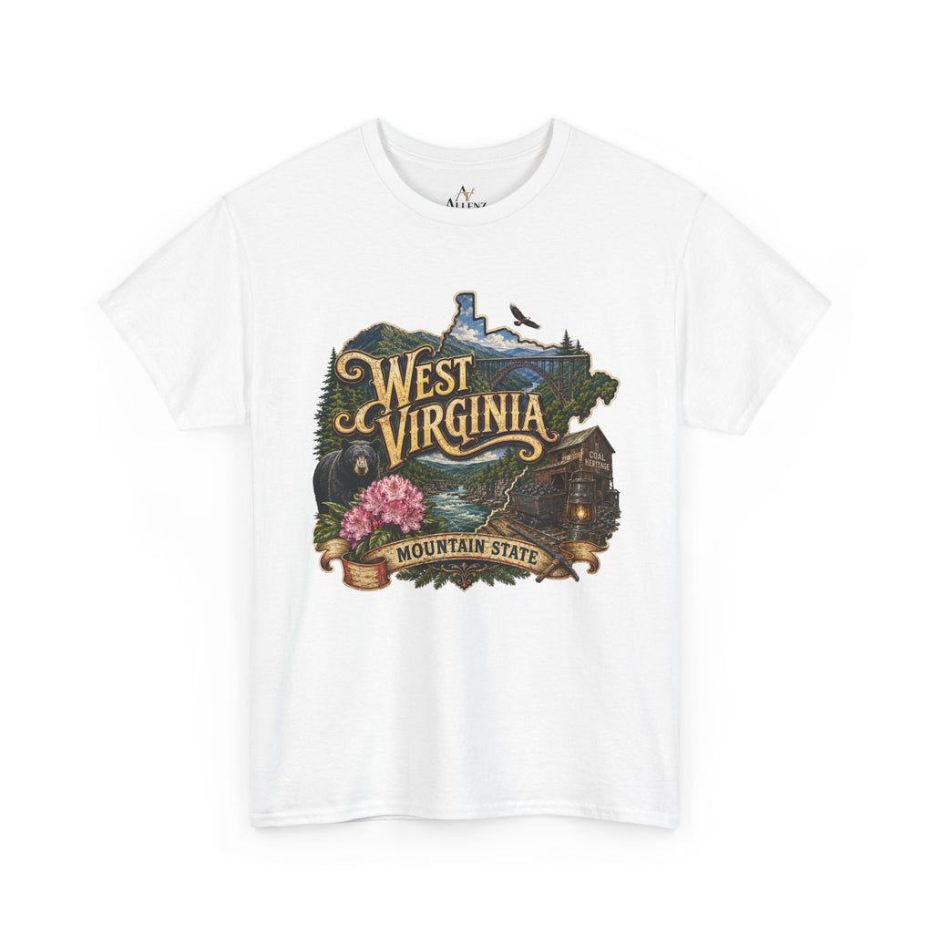 Unisex Heavy Cotton Tee🏔️🖤 West Virginia – Wild and Wonderful Mountain State ⛏️🐻