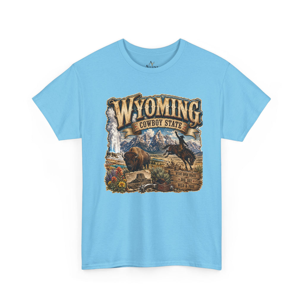 Unisex Heavy Cotton Tee🤠🏔️ Wyoming – The Cowboy State 🦬🌄