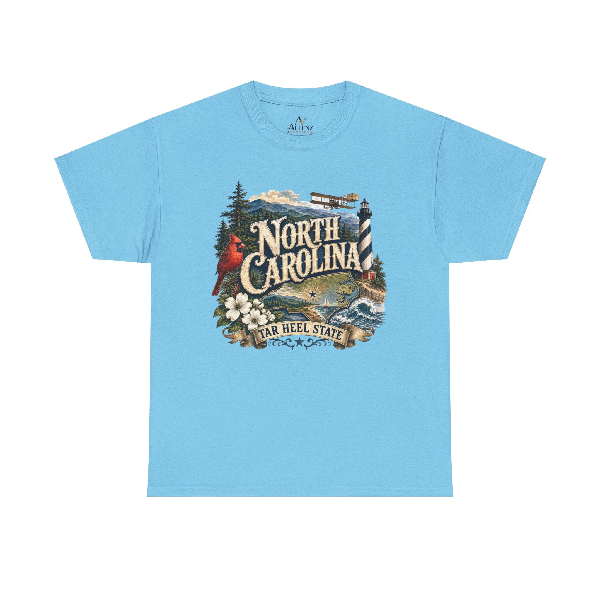 Unisex Heavy Cotton Tee🌲 North Carolina – Coastal Beauty and Mountain Adventure 🌊✈️