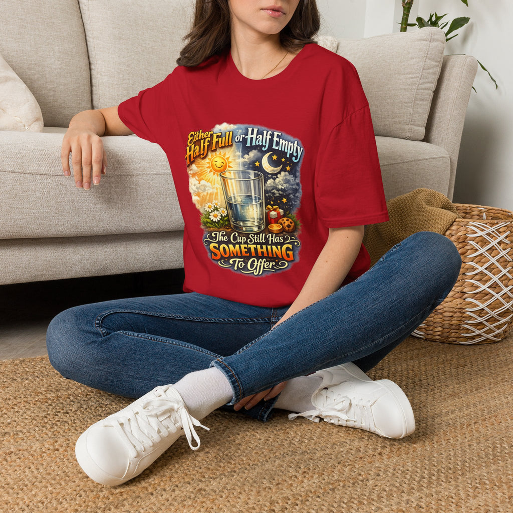 Glass Half Full or Half Empty T-Shirt — Inspirational Day & Night Positive Quote Tee