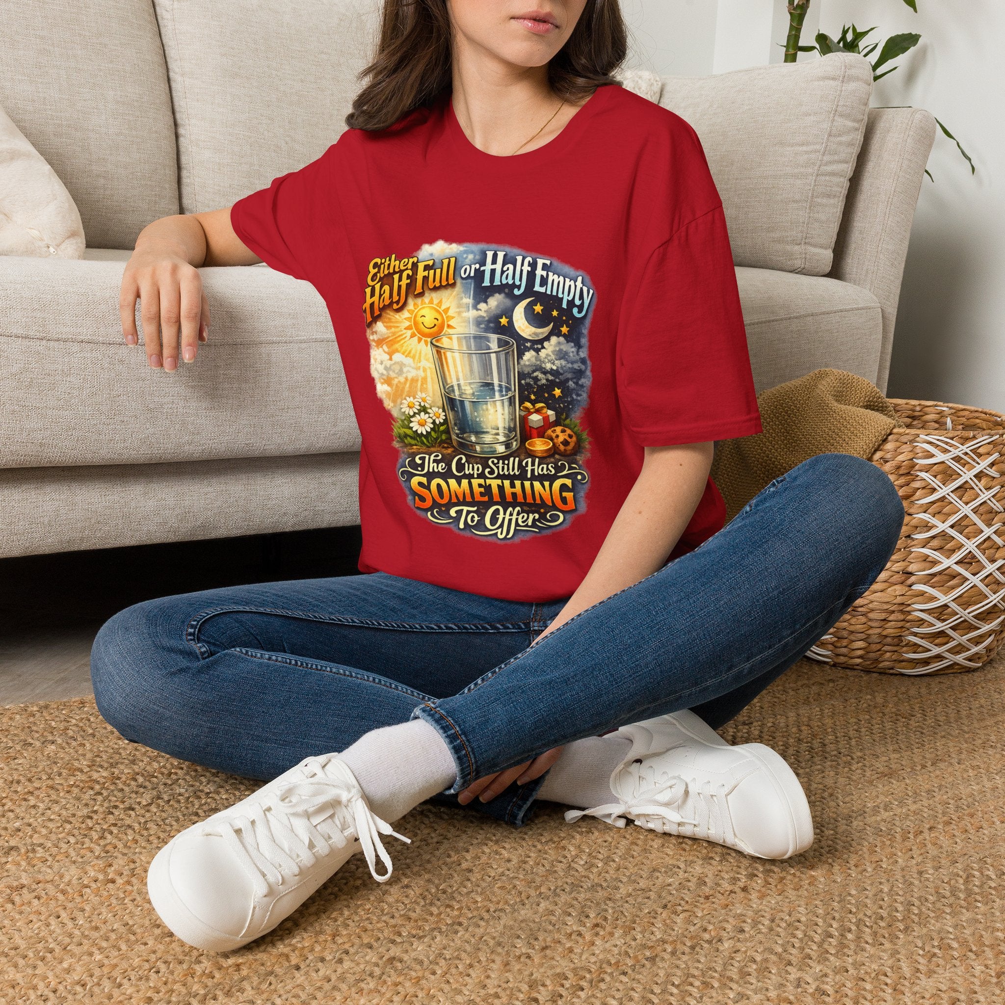 Glass Half Full or Half Empty T-Shirt — Inspirational Day & Night Positive Quote Tee