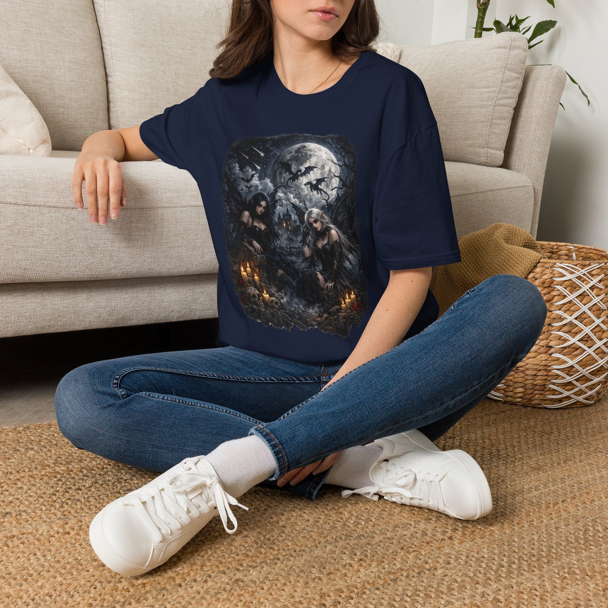 Fantasy Moonlit Wolves T-Shirt — Gothic Werewolf Night Scene